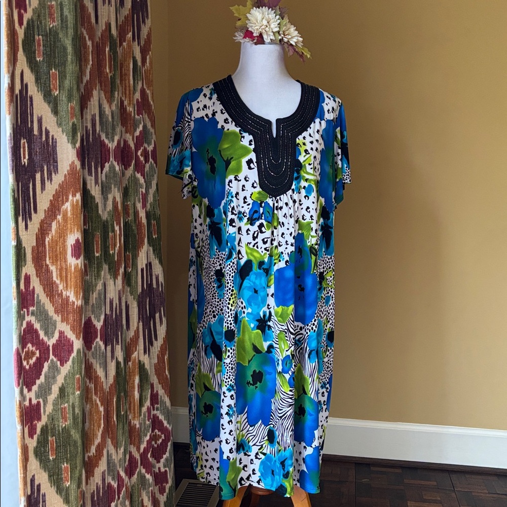 Kim Rogers Blue and Green Floral Midi Dress